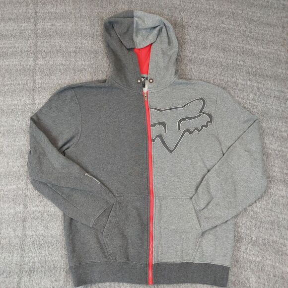 Fox Racing Men's Large Flight Enigma Zip Front Fleece Hoodie Gray Fox Head Rare - Picture 3 of 9